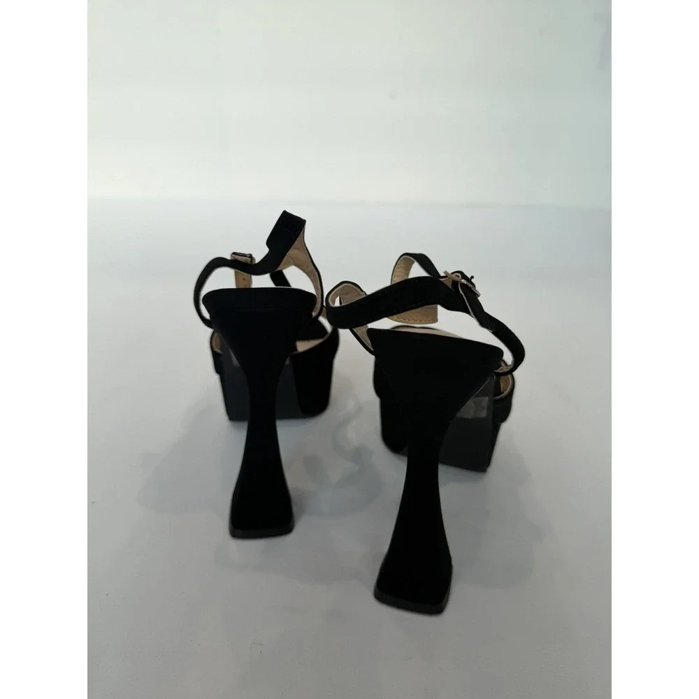 Kaleen Women's Black High Heels Open Toe Size 8 Suede Platform Party Night Out
